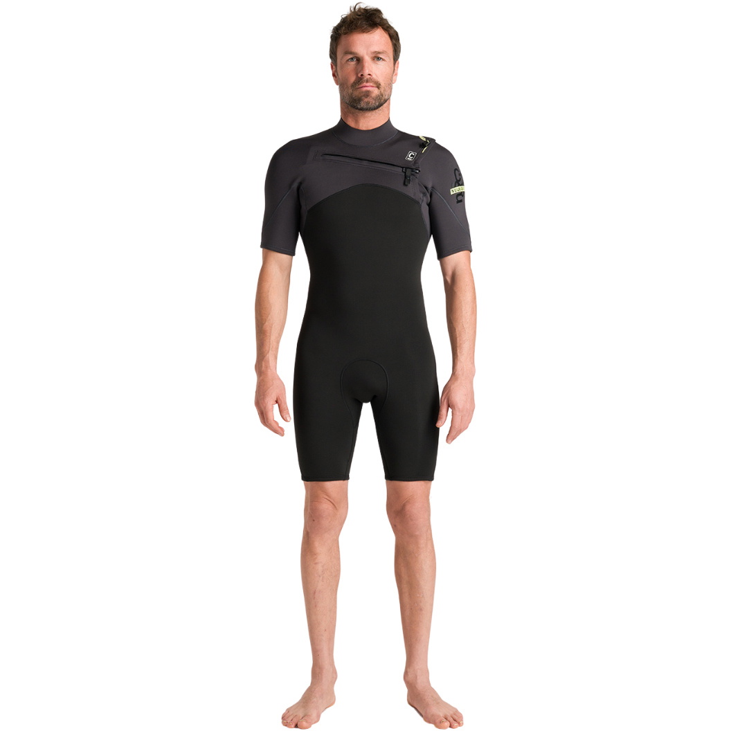 2026 C-Skins Mens NuWave Session Lite 2/2mm Chest Zip Shorty Wetsuit C-NSEL22SHM - Black / Meteor